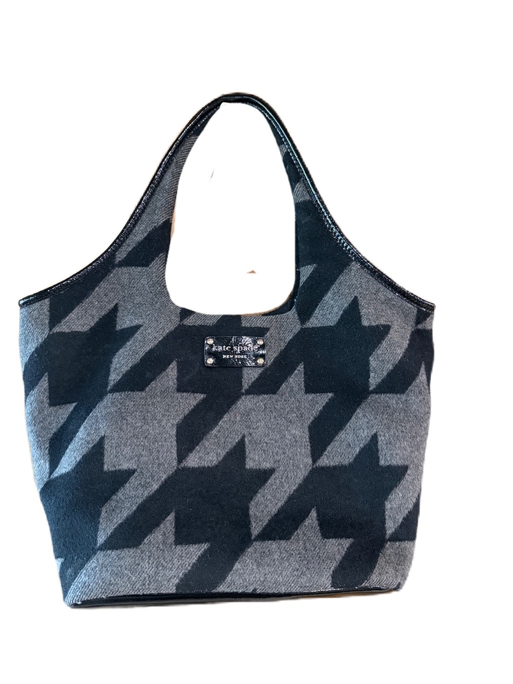 Kate Spade Tate Hearthstone Houndstooth Wool Tote Black Gray